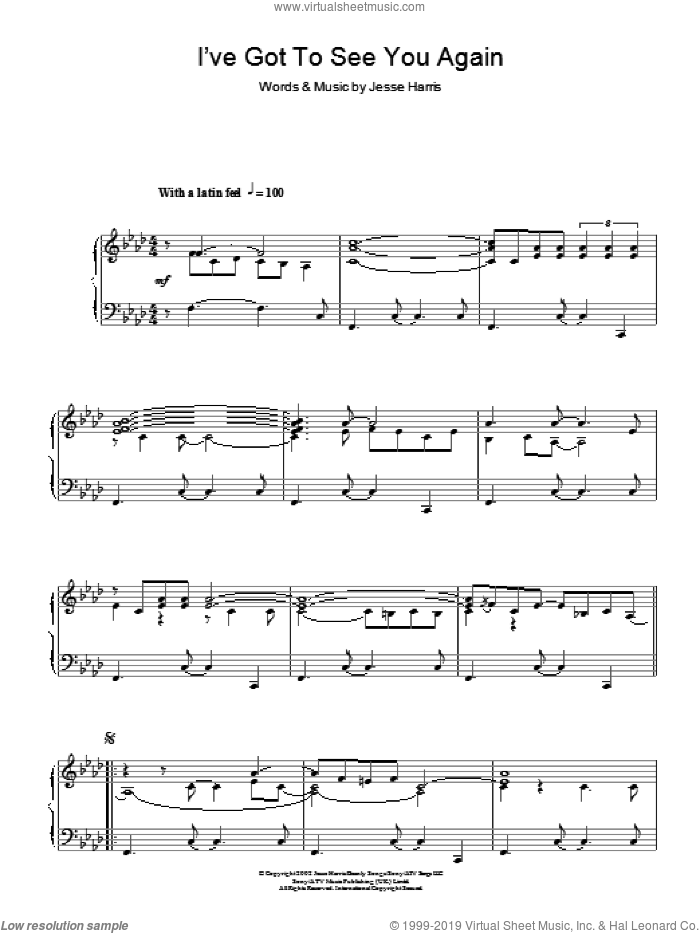 I've Got To See You Again sheet music for piano solo by Norah Jones and Jesse Harris, intermediate skill level