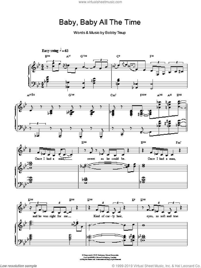 Baby Baby All The Time sheet music for voice, piano or guitar by Diana Krall and Bobby Troup, intermediate skill level