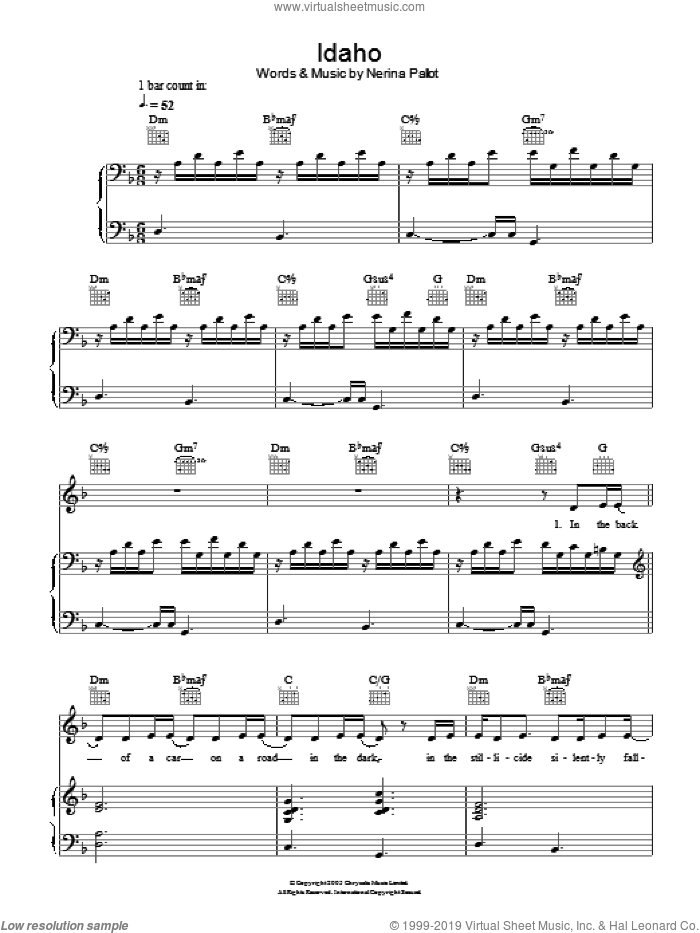 Idaho sheet music for voice, piano or guitar by Nerina Pallot, intermediate skill level