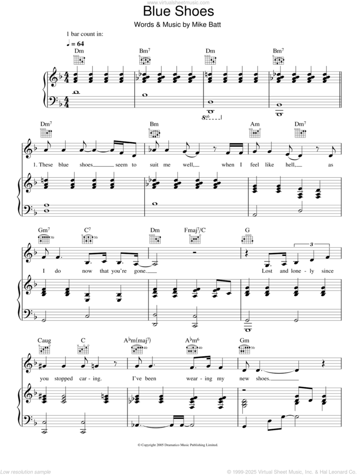 Blue Shoes sheet music for voice, piano or guitar by Katie Melua and Mike Batt, intermediate skill level