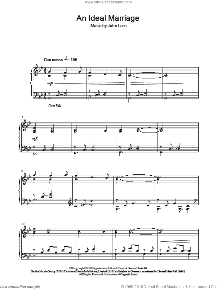 An Ideal Marriage sheet music for piano solo by John Lunn, intermediate skill level