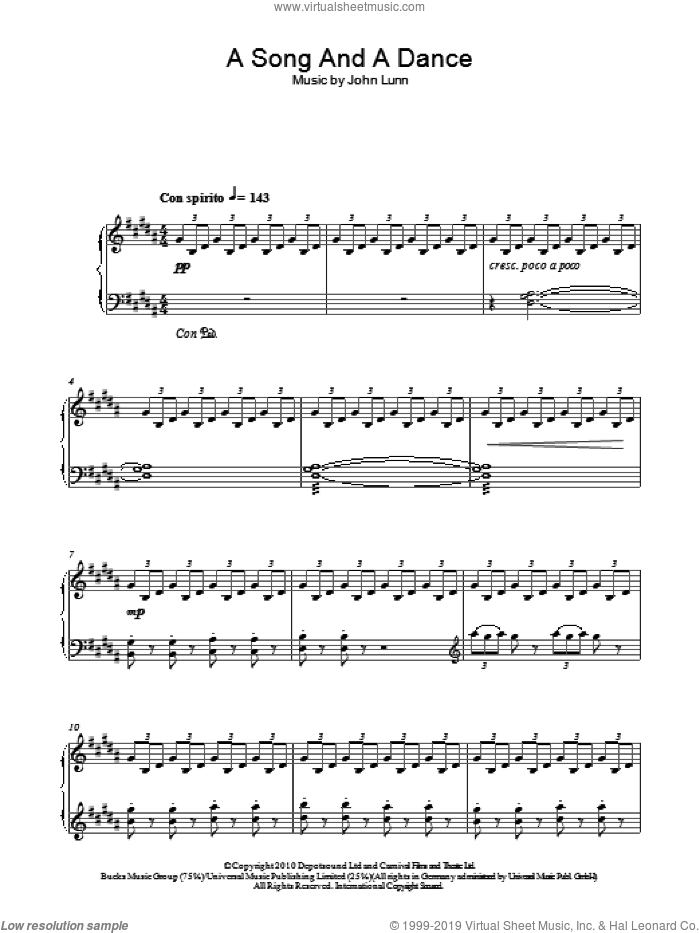 A Song And A Dance sheet music for piano solo by John Lunn, intermediate skill level