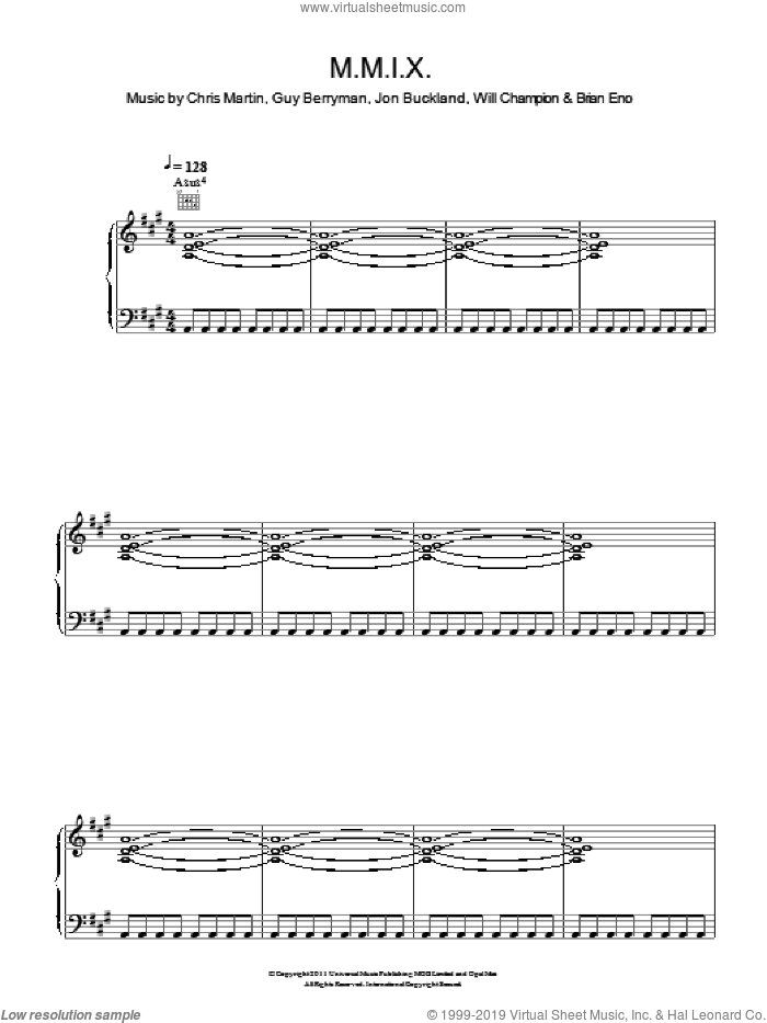 M.M.I.X. sheet music for voice, piano or guitar by Coldplay, Brian Eno, Chris Martin, Guy Berryman, Jon Buckland and Will Champion, intermediate skill level