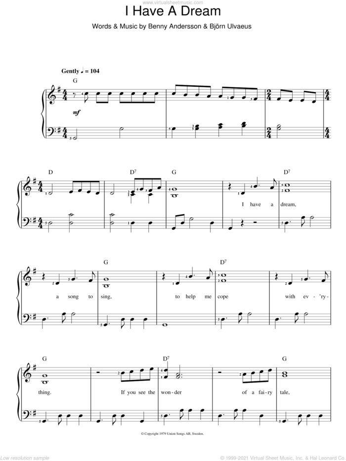 I Have A Dream sheet music for voice and piano by ABBA, Westlife, Benny Andersson and Bjorn Ulvaeus, intermediate skill level