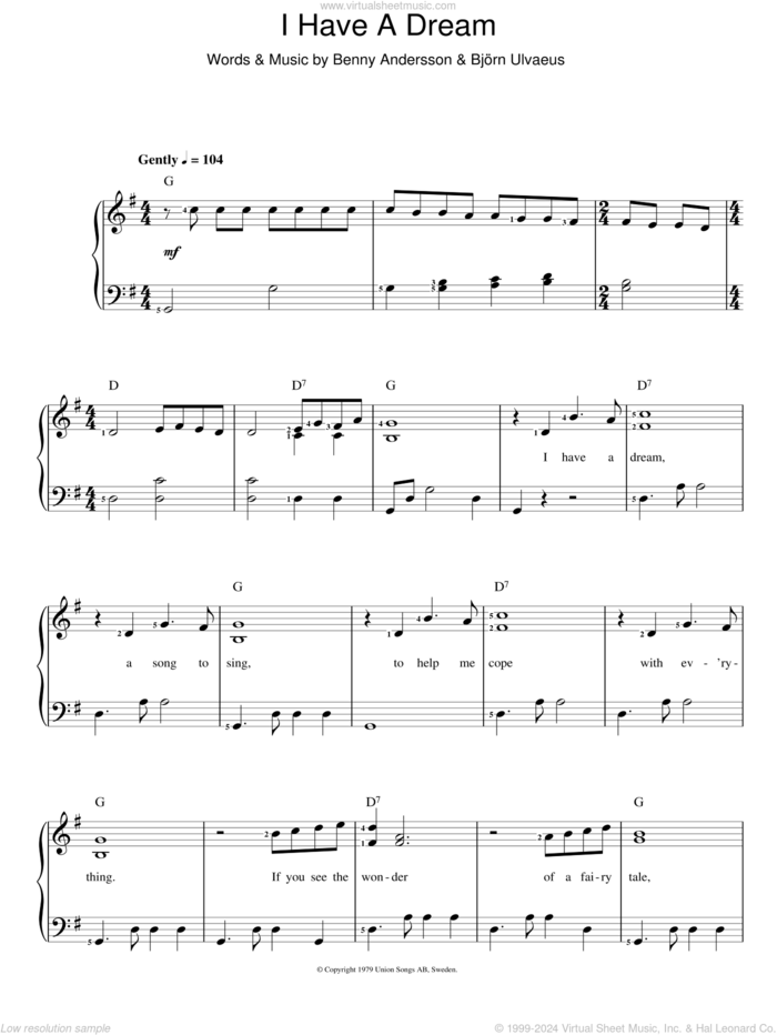 I Have A Dream sheet music for voice and piano by ABBA, Westlife, Benny Andersson and Bjorn Ulvaeus, intermediate skill level