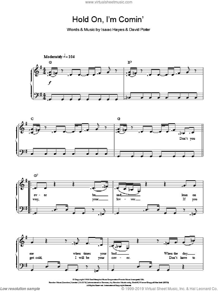 Hold On, I'm Comin' sheet music for voice and piano by Sam & Dave, David Porter and Isaac Hayes, intermediate skill level