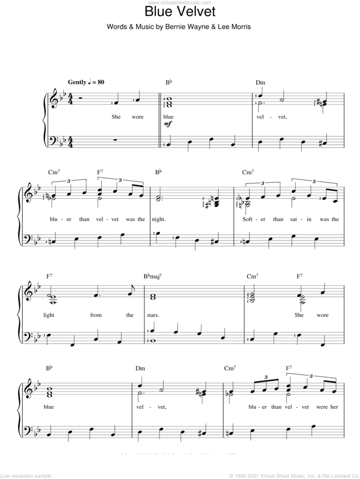 Blue Velvet sheet music for voice and piano (PDF)