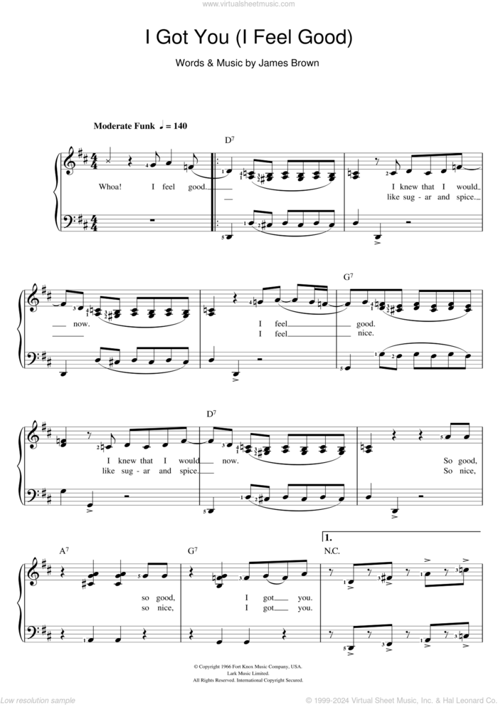 I Got You (I Feel Good) sheet music for voice and piano by James Brown, intermediate skill level