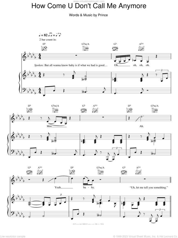 How Come U Don't Call Me Anymore sheet music for voice, piano or guitar by Alicia Keys and Prince, intermediate skill level