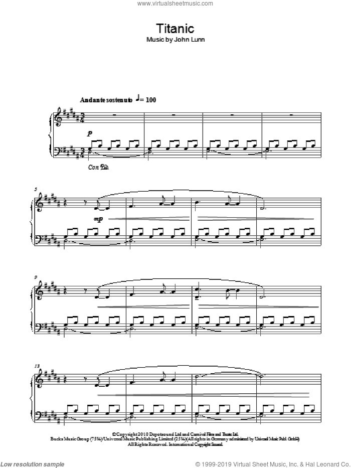 Titanic (from Downton Abbey) sheet music for piano solo by John Lunn, intermediate skill level