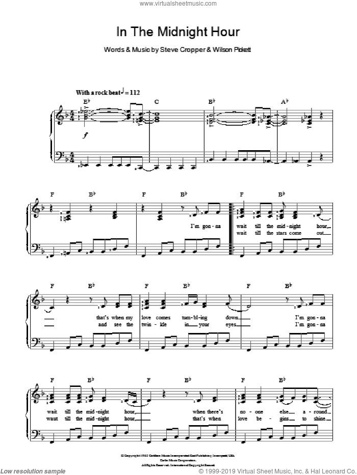 In The Midnight Hour sheet music for voice and piano by Wilson Pickett and Steve Cropper, intermediate skill level