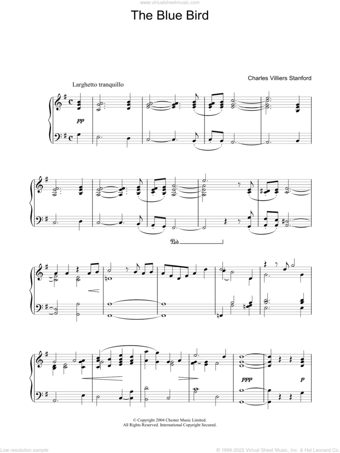 Blue Bird sheet music for piano solo by Charles Villiers Stanford and Mary E Coleridge, classical score, intermediate skill level