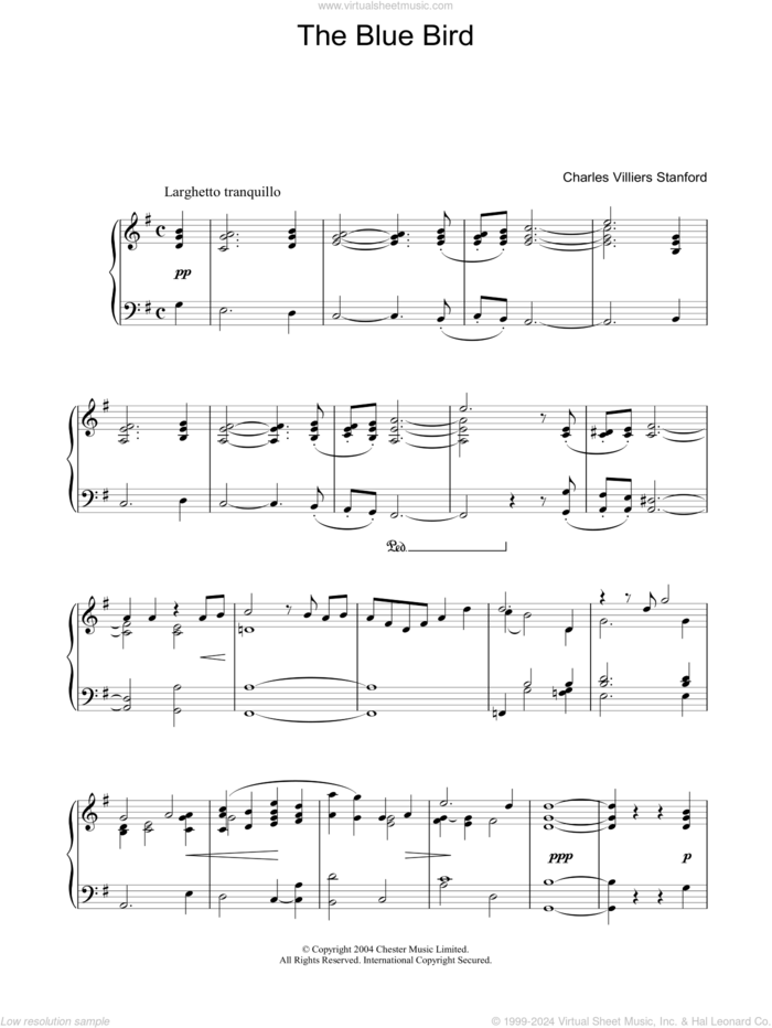 Blue Bird sheet music for piano solo by Charles Villiers Stanford and Mary E Coleridge, classical score, intermediate skill level