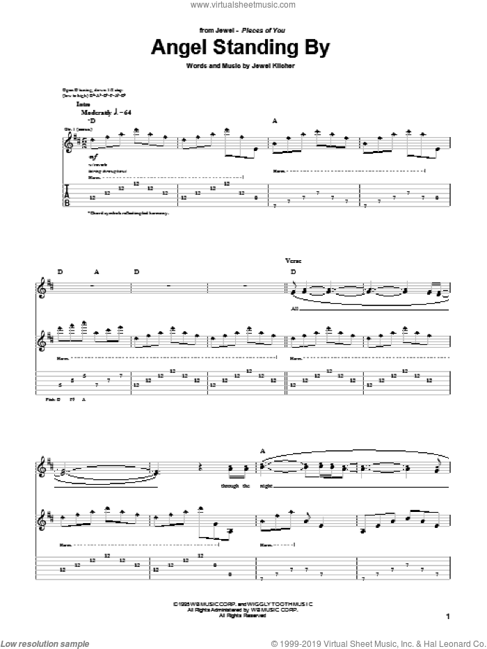 Angel Standing By sheet music for guitar (tablature) by Jewel and Jewel Kilcher, intermediate skill level