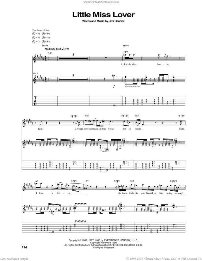 Little Miss Lover sheet music for guitar (tablature) (PDF)