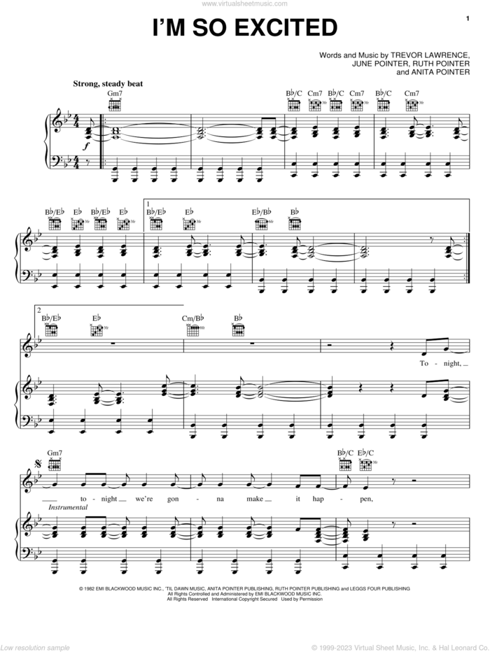 I'm So Excited sheet music for voice, piano or guitar by The Pointer Sisters, Anita Pointer, June Pointer, Ruth Pointer and Trevor Lawrence, intermediate skill level