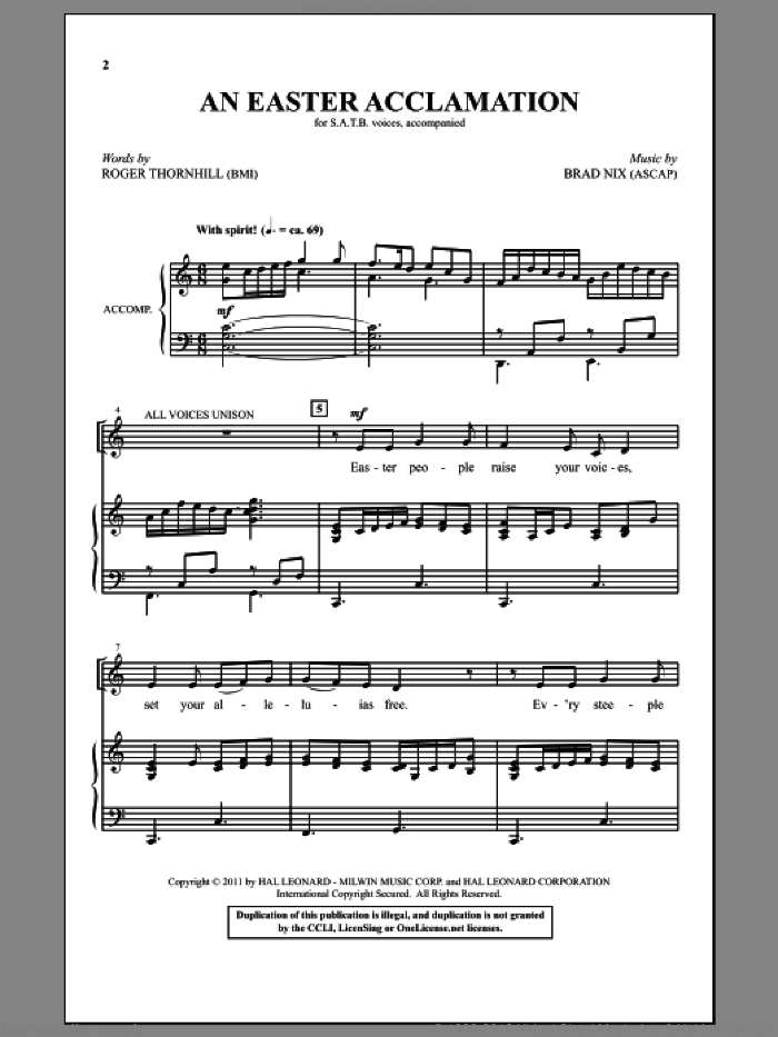An Easter Acclamation sheet music for choir (SATB: soprano, alto, tenor, bass) by Brad Nix and Roger Thornhill, intermediate skill level