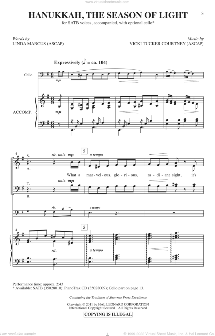 Hanukkah, The Season Of Light sheet music for choir (SATB: soprano, alto, tenor, bass) by Vicki Tucker Courtney and Linda Marcus, intermediate skill level