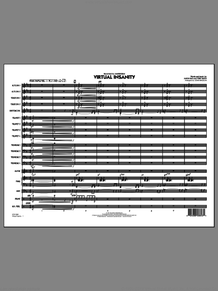 Virtual Insanity (COMPLETE) sheet music for jazz band by John Wasson, Jamiroquai, Jason Kay and Toby Smith, intermediate skill level