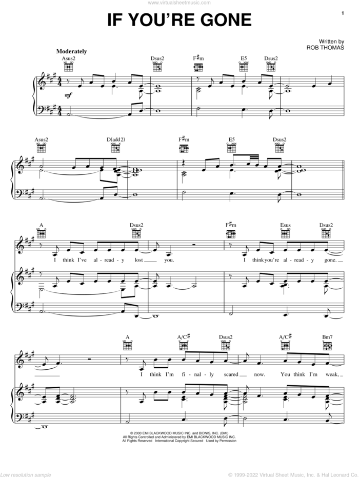If You're Gone sheet music for voice, piano or guitar by Matchbox Twenty, Matchbox 20 and Rob Thomas, intermediate skill level