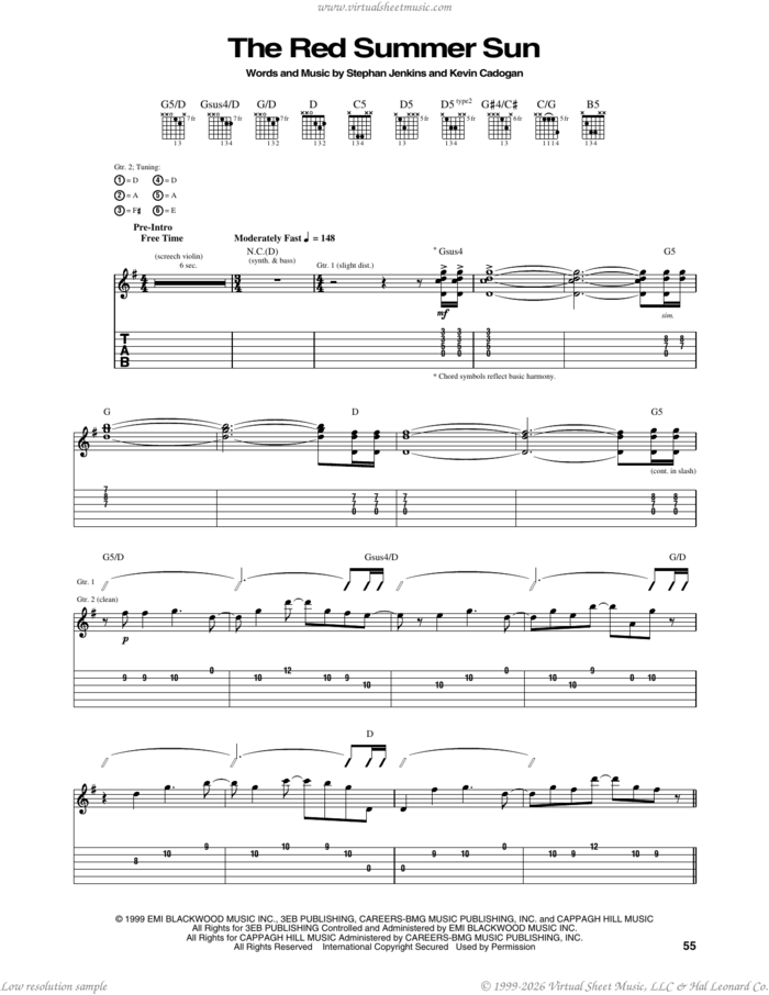 The Red Summer Sun sheet music for guitar (tablature) (PDF)