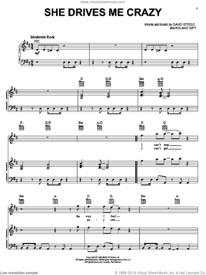 She Drives Me Crazy sheet music for voice, piano or guitar by Fine Young Cannibals, David Steele and Roland Gift, intermediate skill level