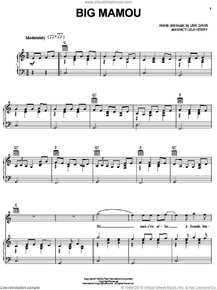 Big Mamou sheet music for voice, piano or guitar by Waylon Jennings, Hank Williams, Jr., Link Davis and Macy Lela Henry, intermediate skill level