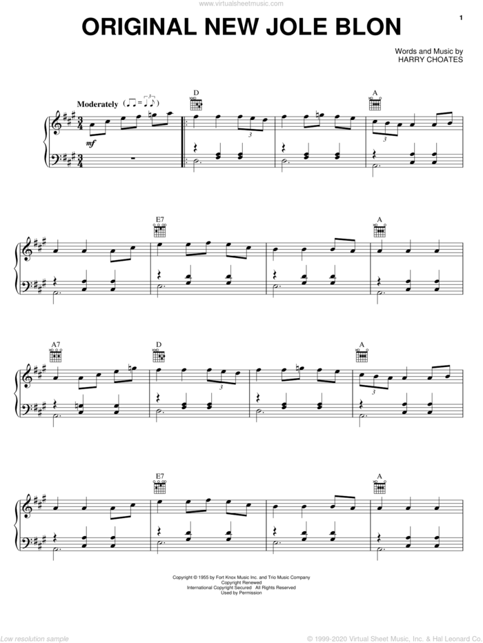 Original New Jole Blon sheet music for voice, piano or guitar by Harry Choates, intermediate skill level