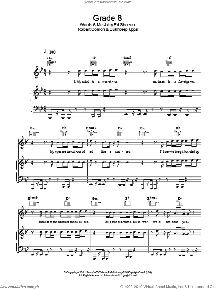 Grade 8 sheet music for voice, piano or guitar by Ed Sheeran, Robert Conlon and Sukhdeep Uppal, intermediate skill level