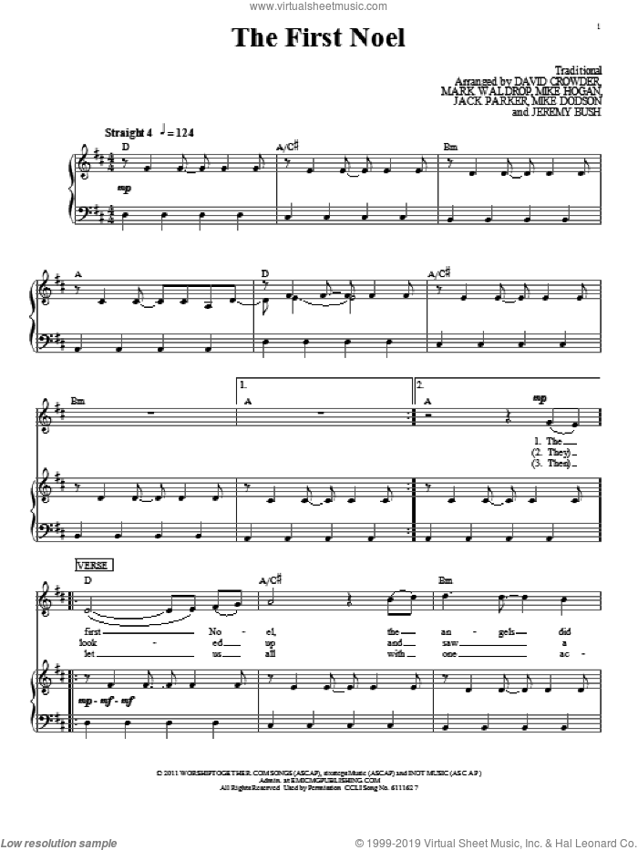 The First Noel sheet music for voice, piano or guitar by David Crowder Band and Miscellaneous, intermediate skill level