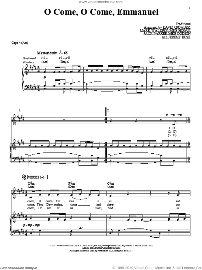 O Come, O Come, Emmanuel sheet music for voice, piano or guitar by David Crowder Band and Miscellaneous, intermediate skill level