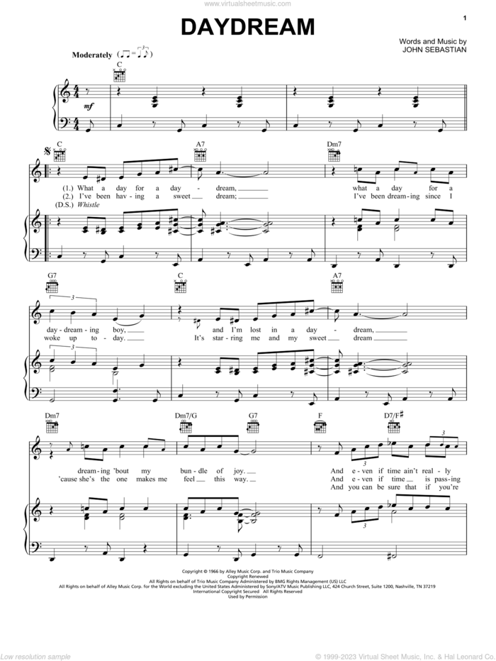 Daydream sheet music for voice, piano or guitar by The Lovin' Spoonful and John Sebastian, intermediate skill level