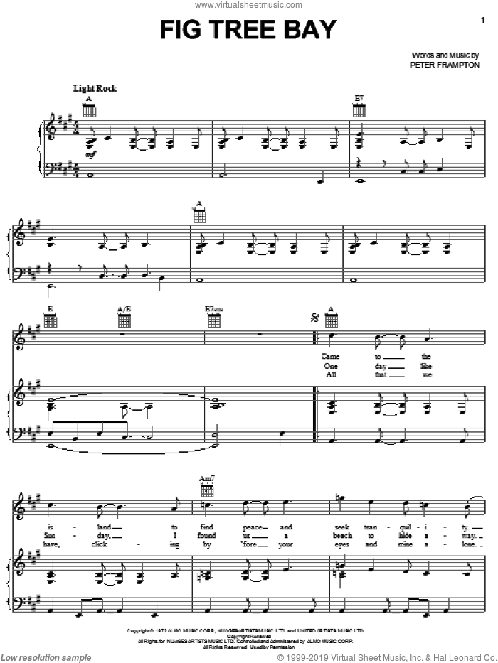 Fig Tree Bay sheet music for voice, piano or guitar by Peter Frampton, intermediate skill level