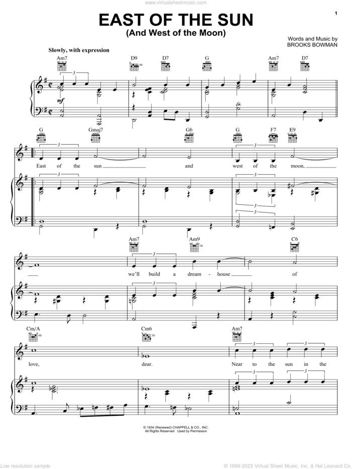East Of The Sun (And West Of The Moon) sheet music for voice, piano or guitar by Brooks Bowman, Diana Krall and Tony Bennett, intermediate skill level