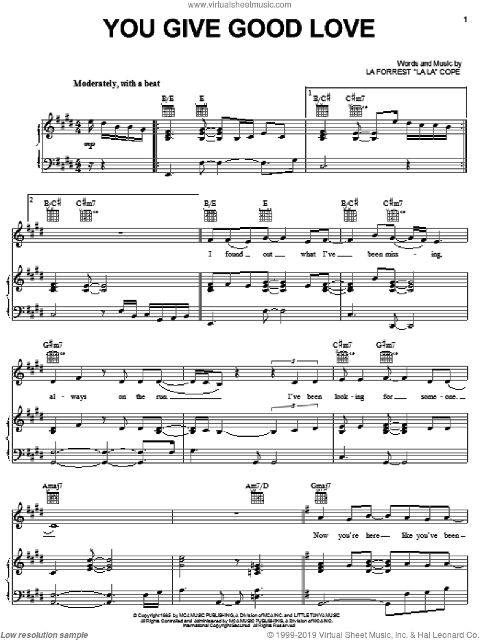 You Give Good Love sheet music for voice, piano or guitar by Whitney Houston and La Forrest 'La La' Cope, intermediate skill level