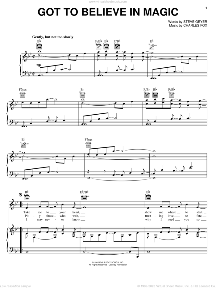 Got To Believe In Magic sheet music for voice, piano or guitar by Charles Fox and Steve Geyer, intermediate skill level