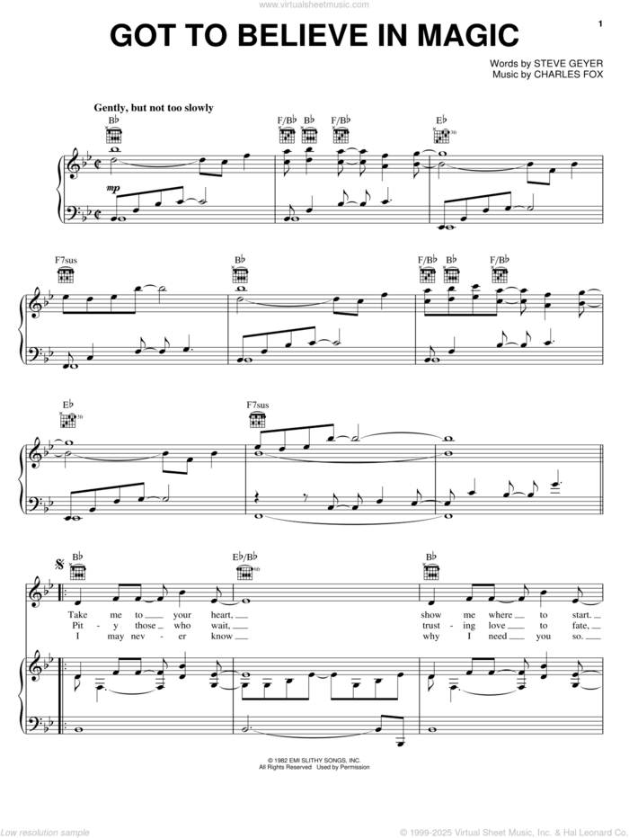 Got To Believe In Magic sheet music for voice, piano or guitar by Charles Fox and Steve Geyer, intermediate skill level