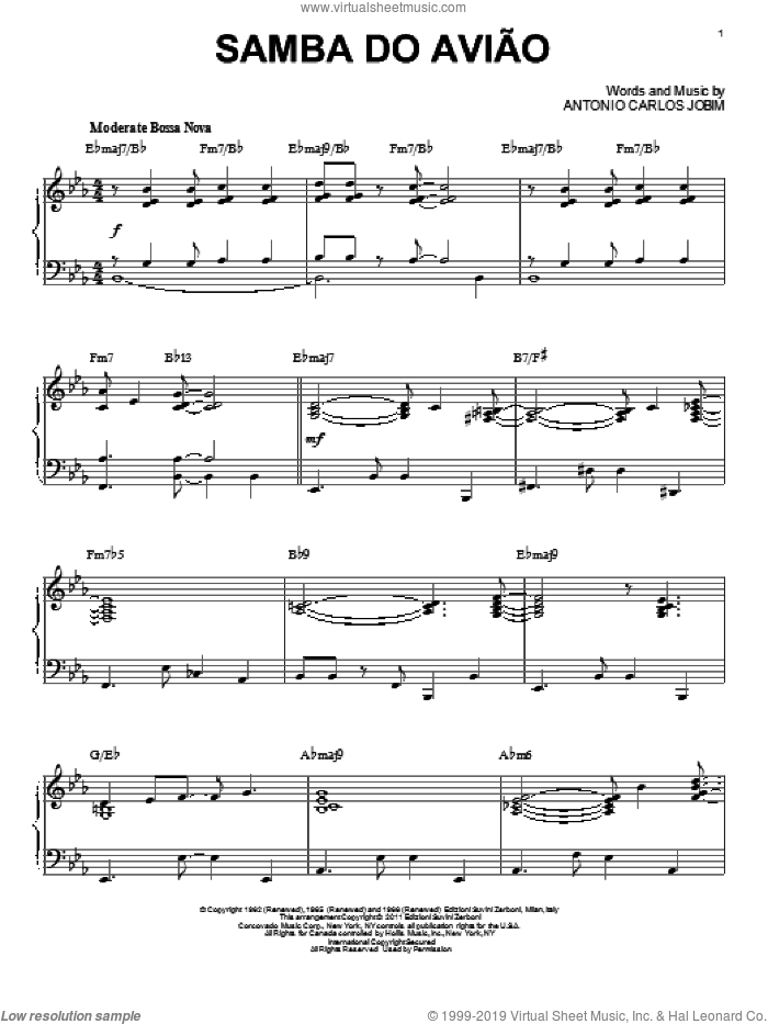 Song Of The Jet (Samba do Aviao) [Jazz version] (arr. Brent Edstrom) sheet music for piano solo by Antonio Carlos Jobim and Eugene John Lees, intermediate skill level