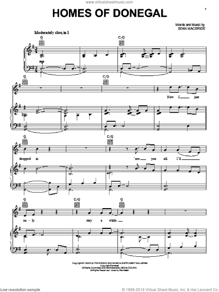 Homes Of Donegal sheet music for voice, piano or guitar by Celtic Thunder and Sean Macbride, intermediate skill level