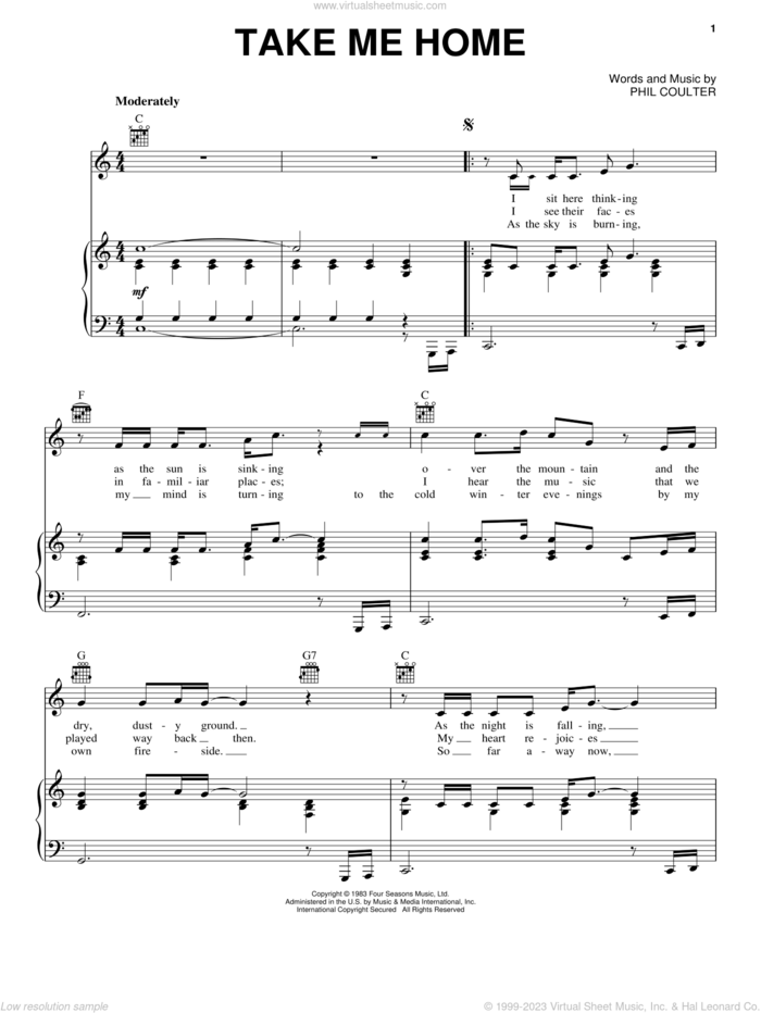 Take Me Home sheet music for voice, piano or guitar by Celtic Thunder and Phil Coulter, intermediate skill level