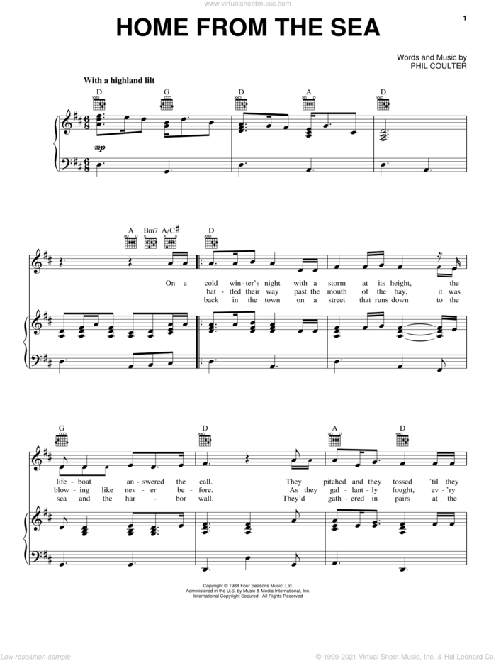 Home From The Sea sheet music for voice, piano or guitar by Celtic Thunder and Phil Coulter, intermediate skill level