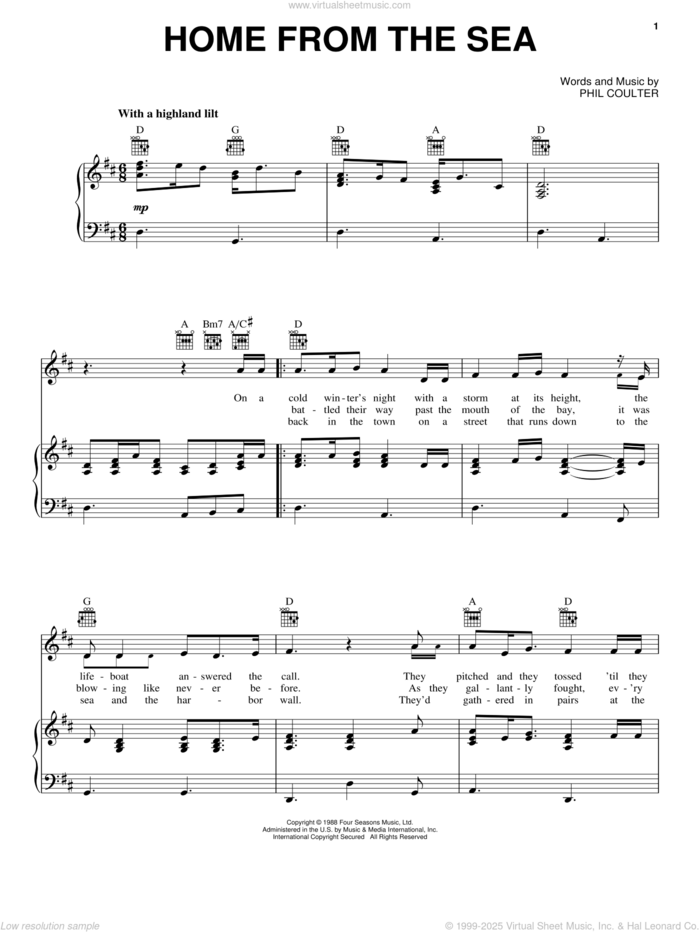 Home From The Sea sheet music for voice, piano or guitar by Celtic Thunder and Phil Coulter, intermediate skill level