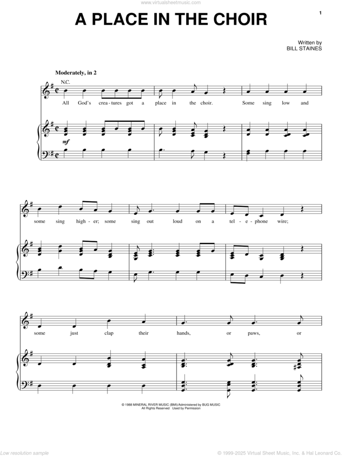 A Place In The Choir sheet music for voice, piano or guitar by Celtic Thunder and Bill Staines, intermediate skill level