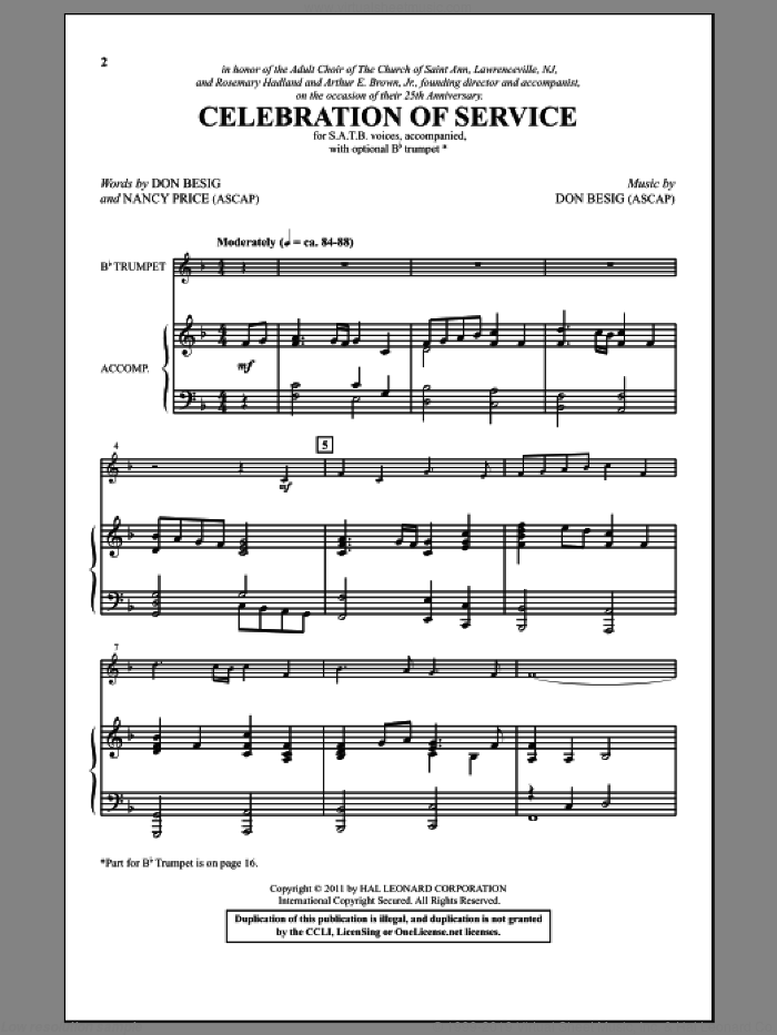 Celebration Of Service sheet music for choir (SATB: soprano, alto, tenor, bass) by Don Besig and Nancy Price, intermediate skill level