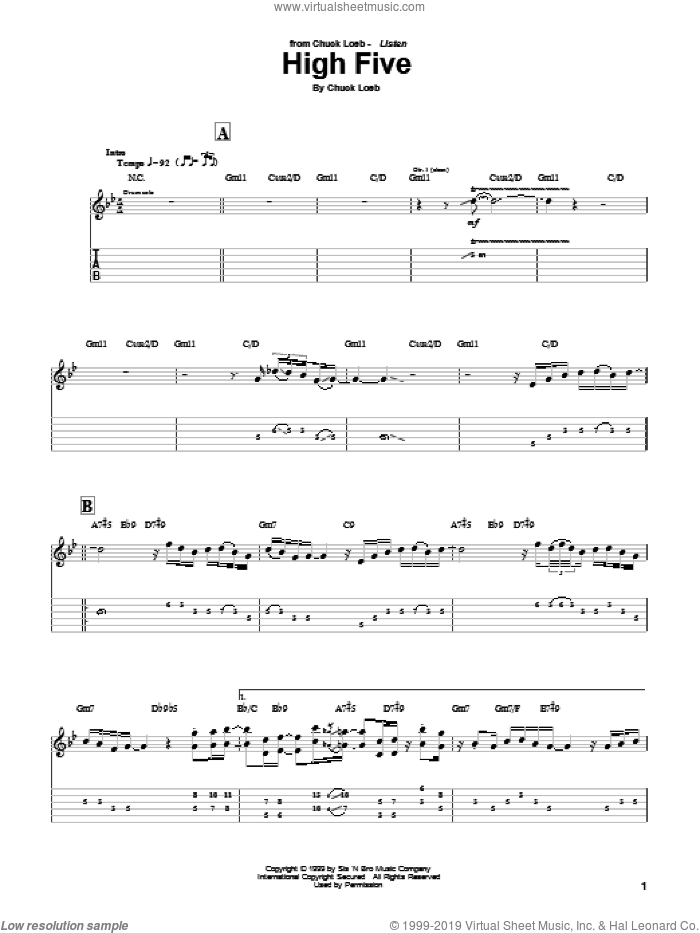 High Five sheet music for guitar (tablature) by Chuck Loeb, intermediate skill level