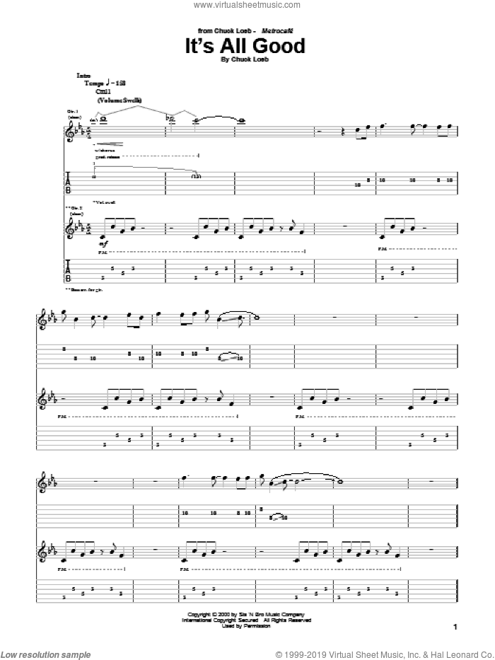 It's All Good sheet music for guitar (tablature) by Chuck Loeb, intermediate skill level