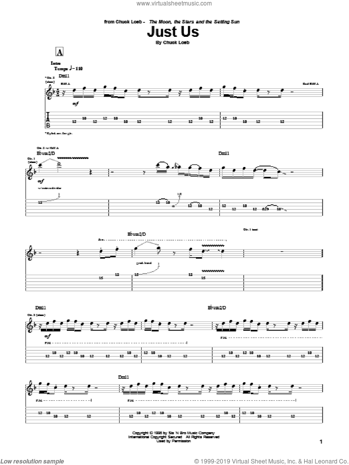 Just Us sheet music for guitar (tablature) by Chuck Loeb, intermediate skill level