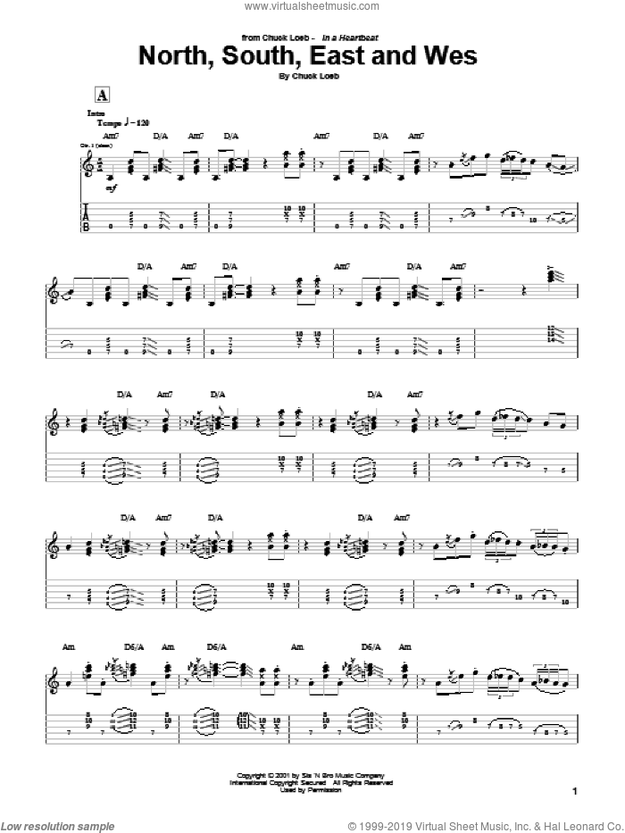 North, South, East And Wes sheet music for guitar (tablature) by Chuck Loeb, intermediate skill level