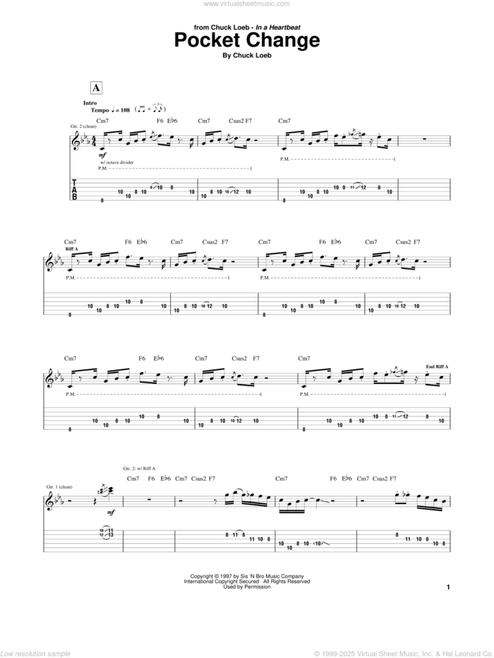 Pocket Change sheet music for guitar (tablature) by Chuck Loeb, intermediate skill level