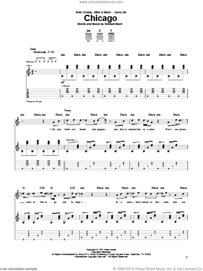 Chicago sheet music for guitar (tablature) by Crosby, Stills & Nash and Graham Nash, intermediate skill level